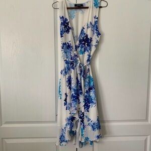 Lulu's Blue Wrap Tie Front Midi Dress